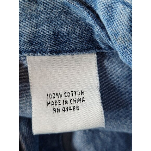 Vtg 80s Cowgirl Dress TOGETHER Denim Button Front Lace Insert Wide Sweep Elastic - Picture 10 of 11